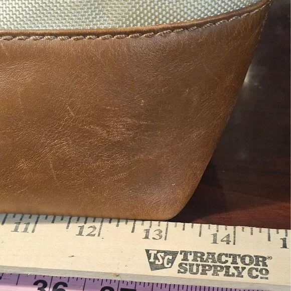 Tumi Beige Canvas & Brown Leather Tote Bag With Rear Zip Pocket And Handles - Picture 9 of 11